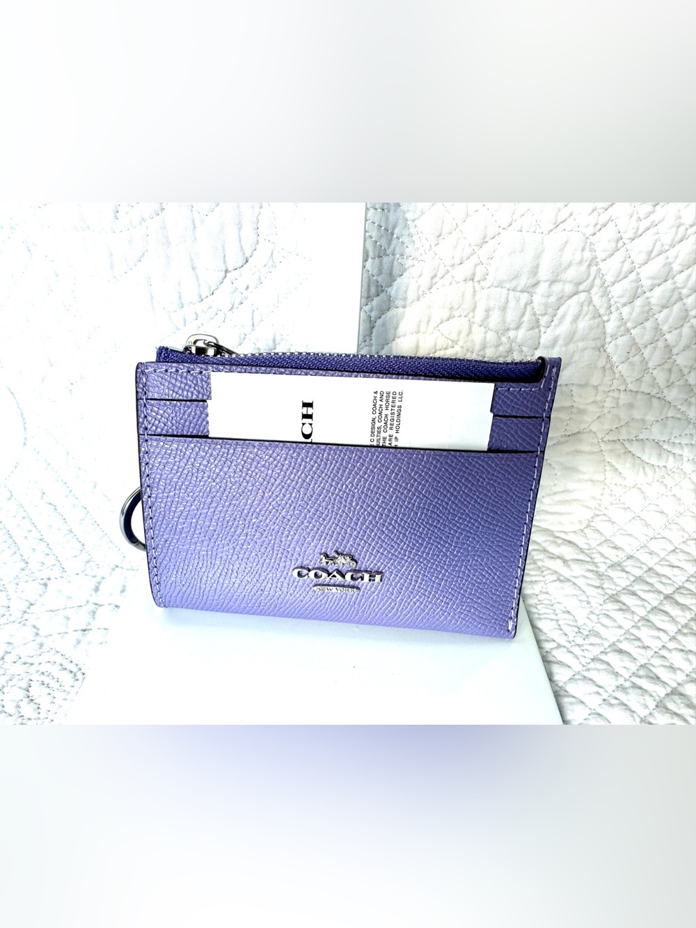 Coach Lavender Saffiano Leather Card Case with Silver Logo